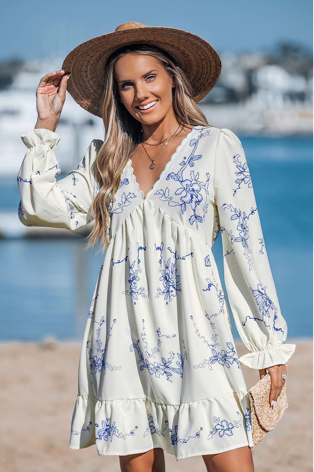 Boho Orchids Ruffled Mini Dress