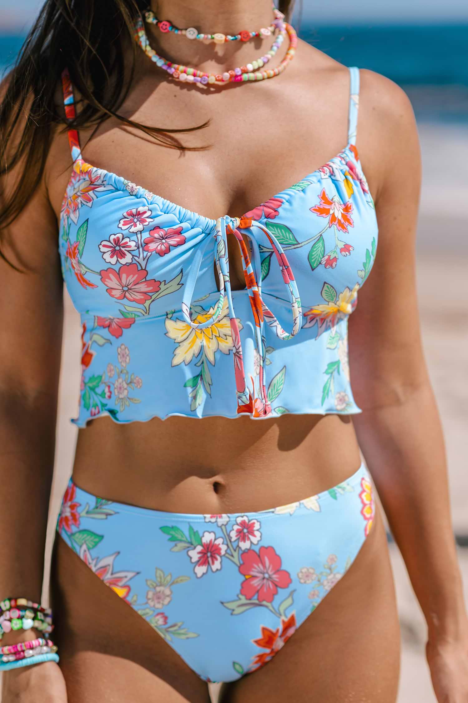 Wildflower Front-Tie Cami Bikini Top & Mid-Rise Bottoms Set