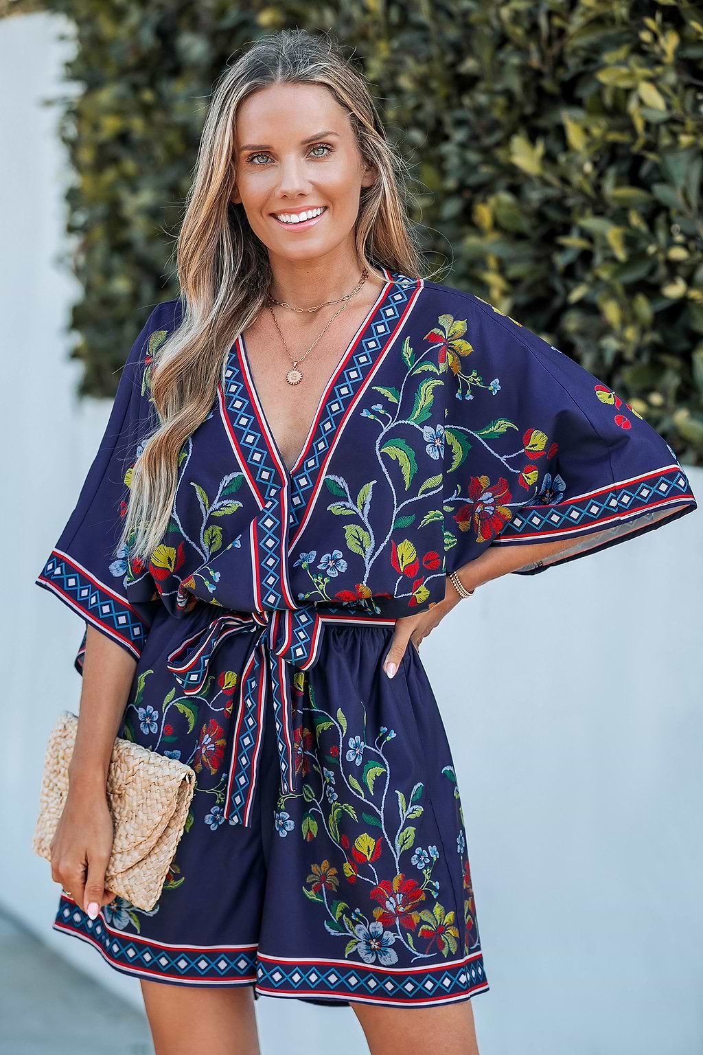Geo Tropics Short Sleeve Straight Leg Romper