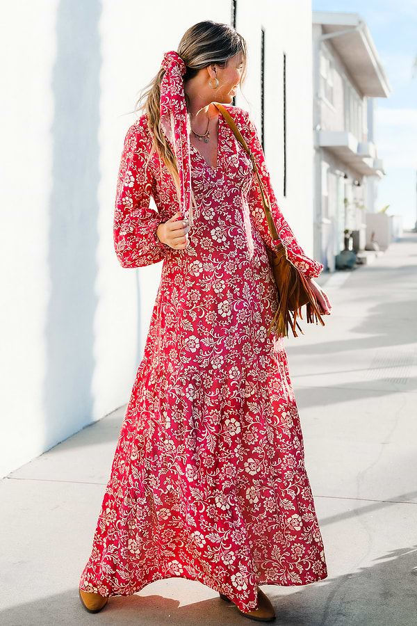 paisley long sleeve maxi dress Paisley Lace Long Sleeve Maxi Dress - Sesame