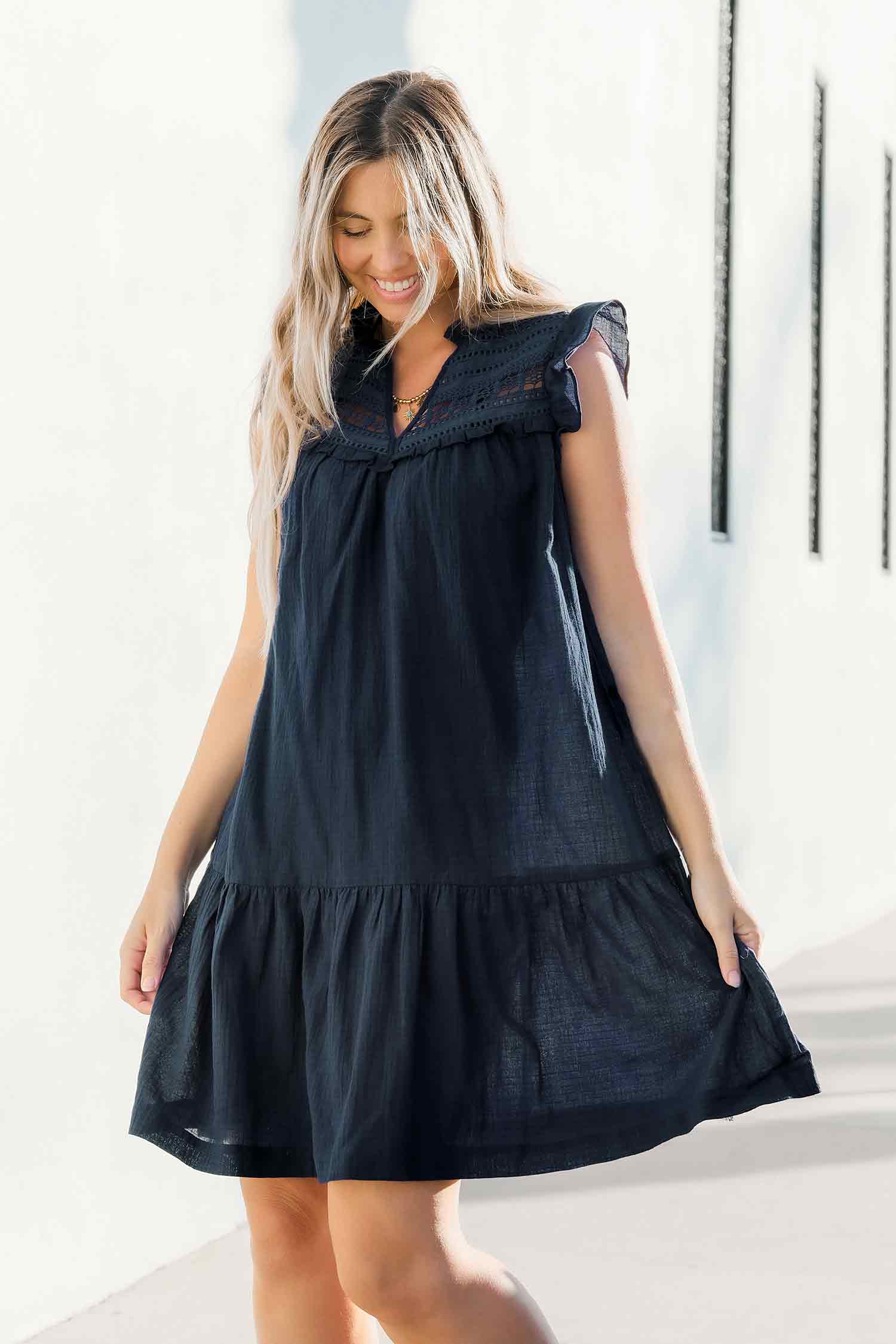 Midnight Navy Notched Neck Cover-Up Mini Dress