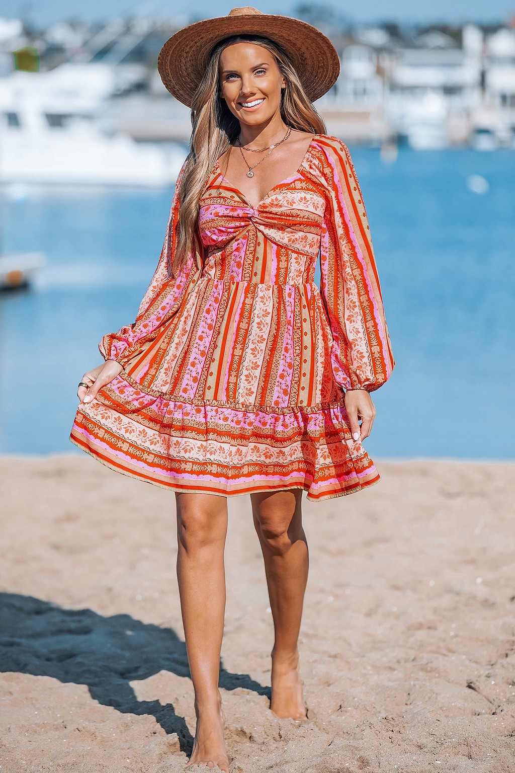 Paisley Flounce Blouson Sleeve Mini Dress