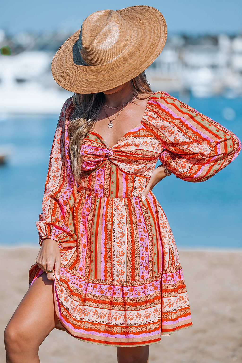 Paisley Flounce Blouson Sleeve Mini Dress