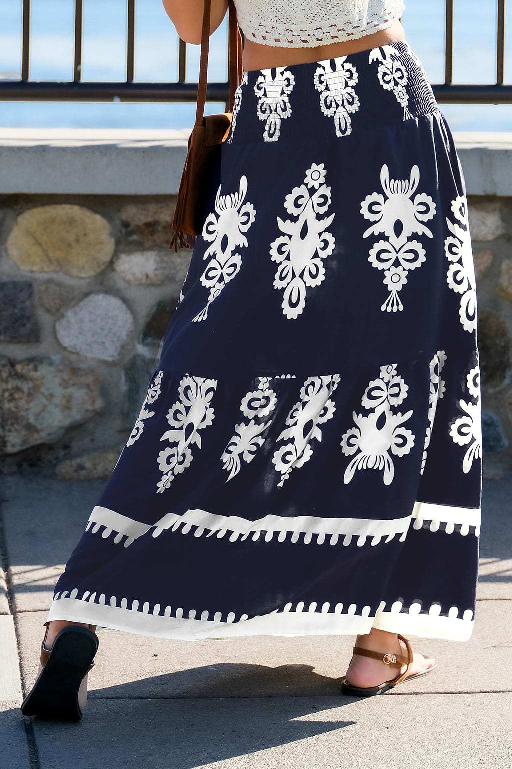 Boho Ornate Front-Tie Maxi Skirt