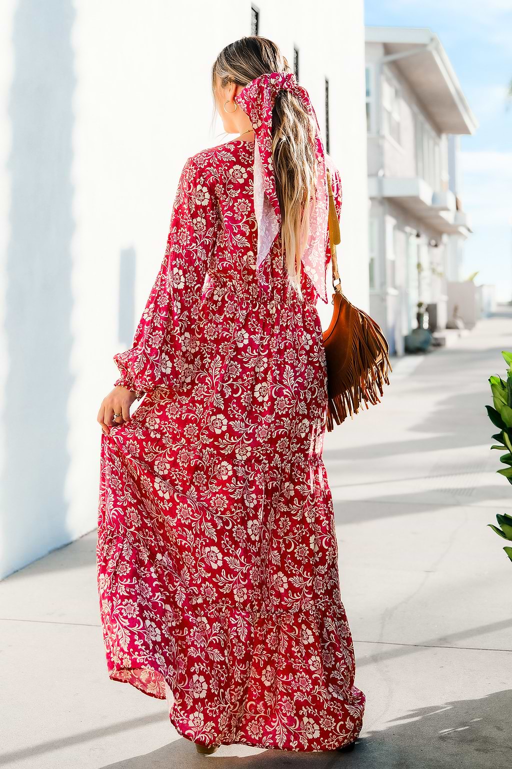 Bordeaux Paisley Long Sleeve Maxi Dress