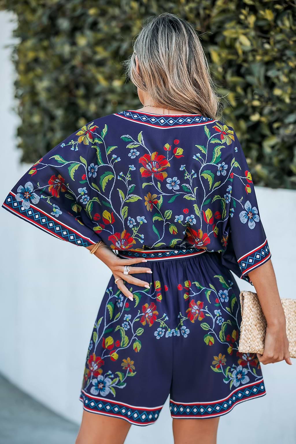 Geo Tropics Short Sleeve Straight Leg Romper