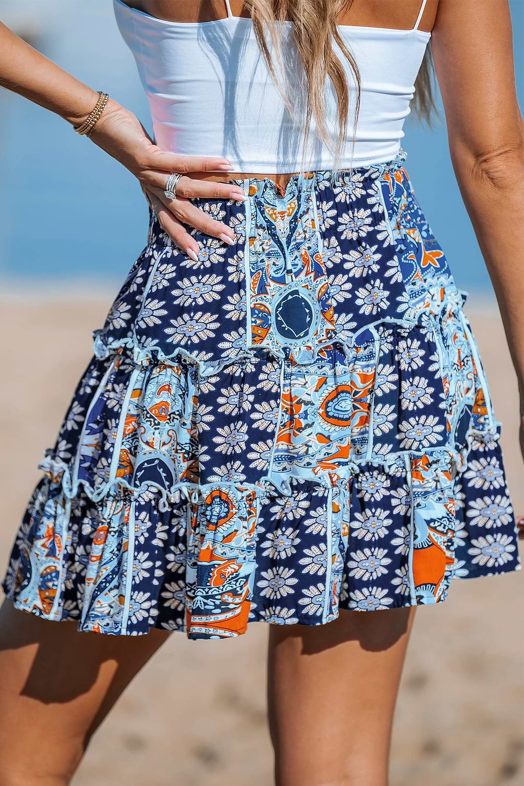 Patchwork Paisley Tiered Mini Skirt