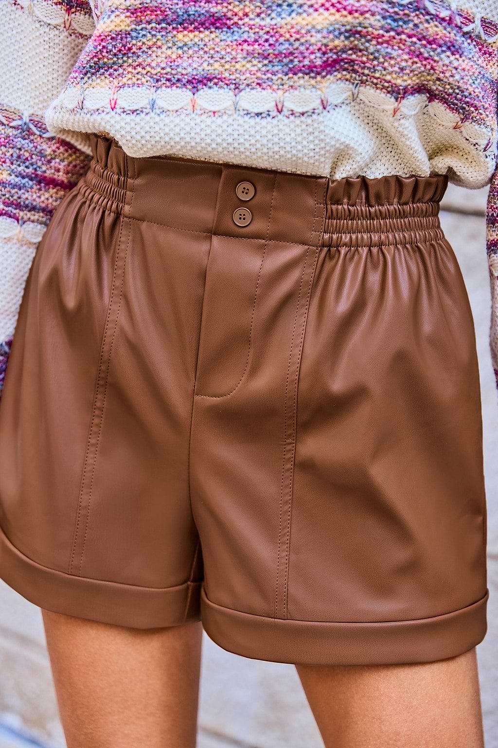 Brown Faux Leather Pocket Straight Leg Shorts