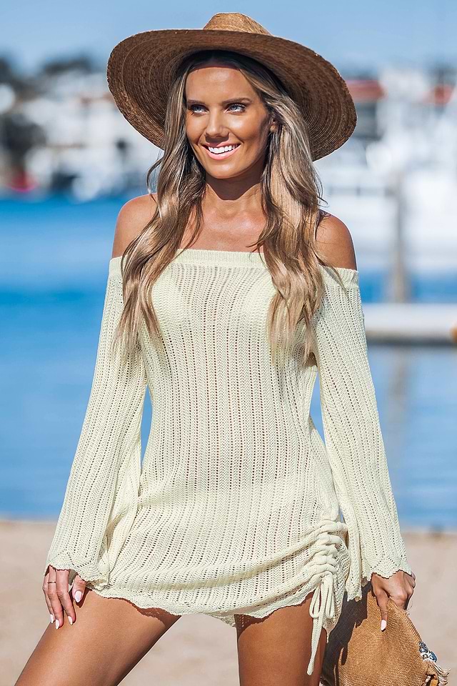 Light Yellow Off-Shoulder Bell Sleeve Cover-Up Mini Dress | Flirty Summer Style | Cupshe Light Yellow Off-Shoulder Bell Sleeve Cover-Up Mini Dress | Flirty Summer Style | Cupshe