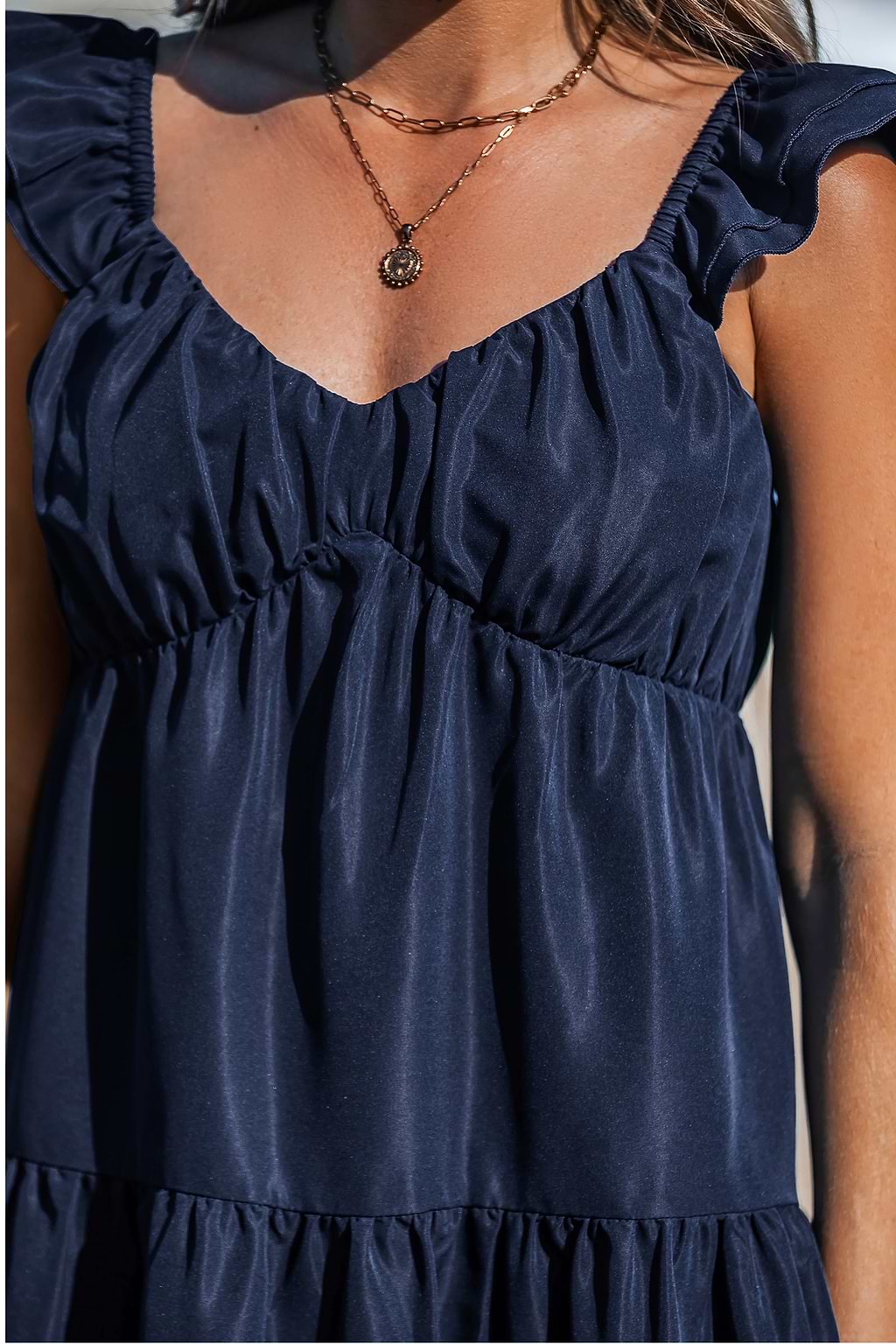 Navy Blue Sweetheart Neck Midi Dress