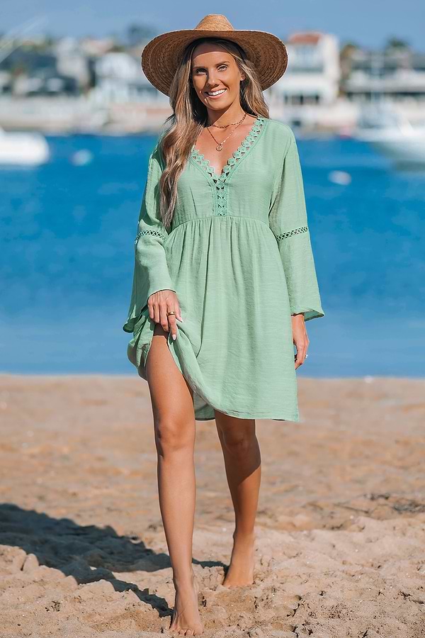 Green V-Neck Cover-Up Mini Dress | Elegant Beachside Look | Cupshe Green V-Neck Cover-Up Mini Dress | Elegant Beachside Look | Cupshe