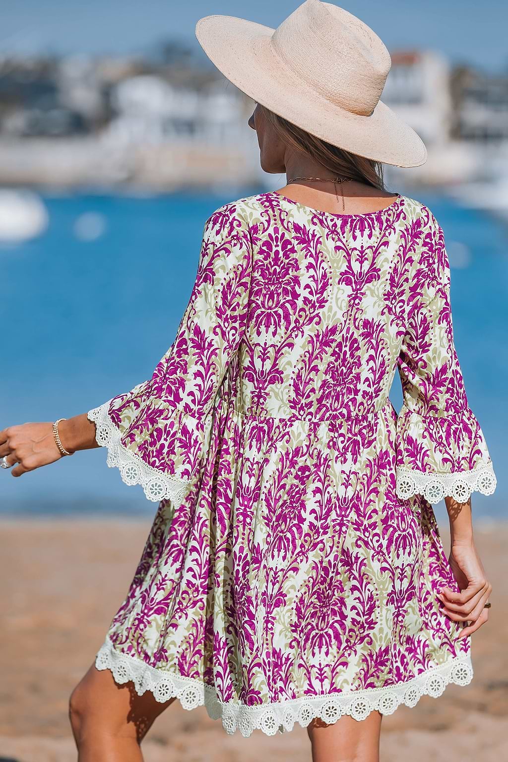 Ornate Magenta V-Neck Mini Dress