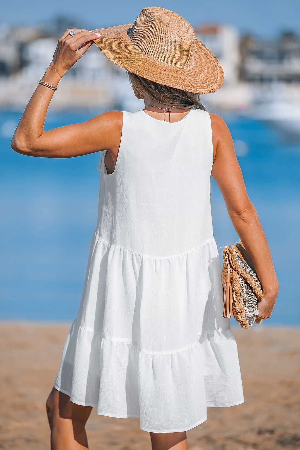 White Tiered Sleeveless Mini Dress