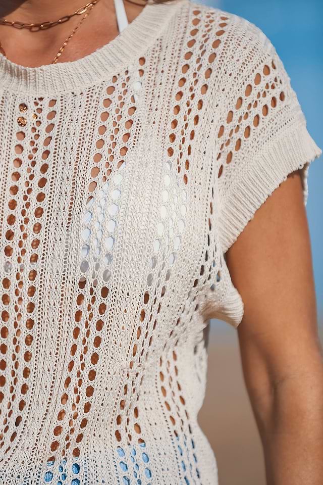 Verdusa Women's Off The Shoulder Knit Top Crochet Summer Sweaters Hollow Out Beach Cover Ups Apricot Small At Women's Clothing Store