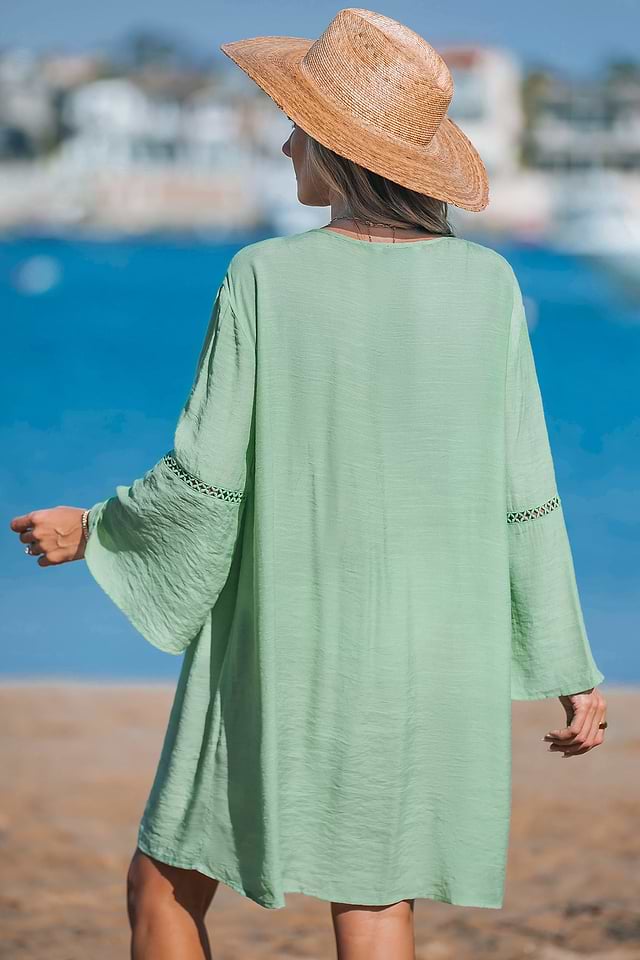 Green V-Neck Cover-Up Mini Dress | Elegant Beachside Look | Cupshe