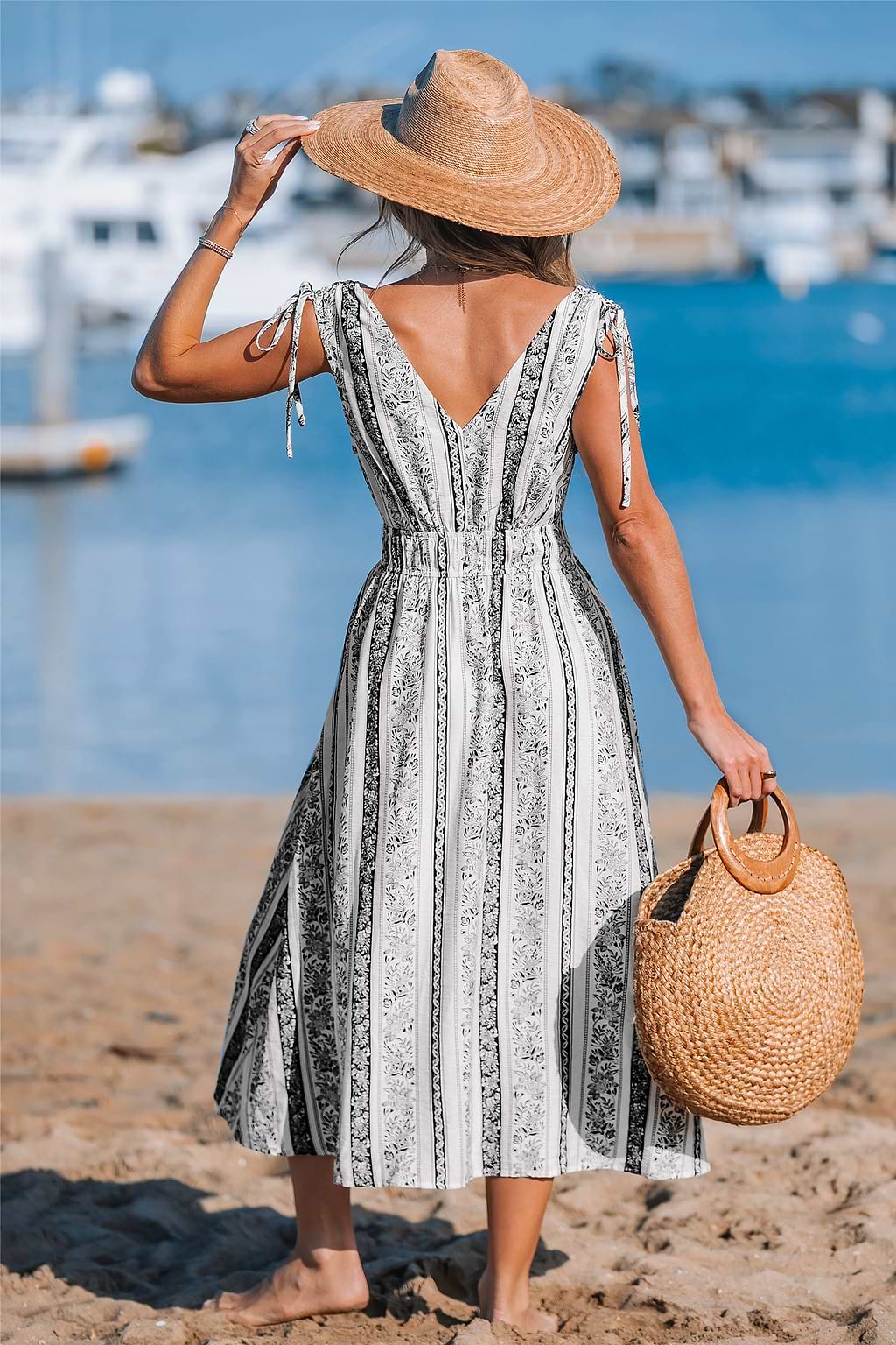 Black Ornate Surplice Neck Midi Dress