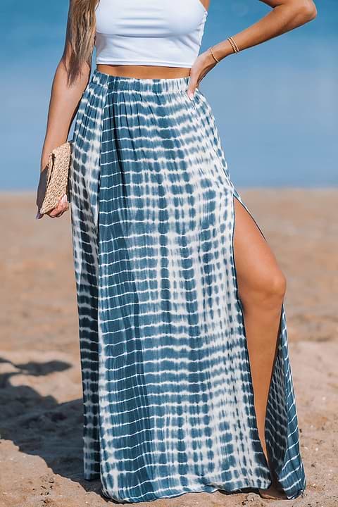 Bohemian Red White Blue Maxi Skirt Boho Skirt Blue Tie Dye Maxi