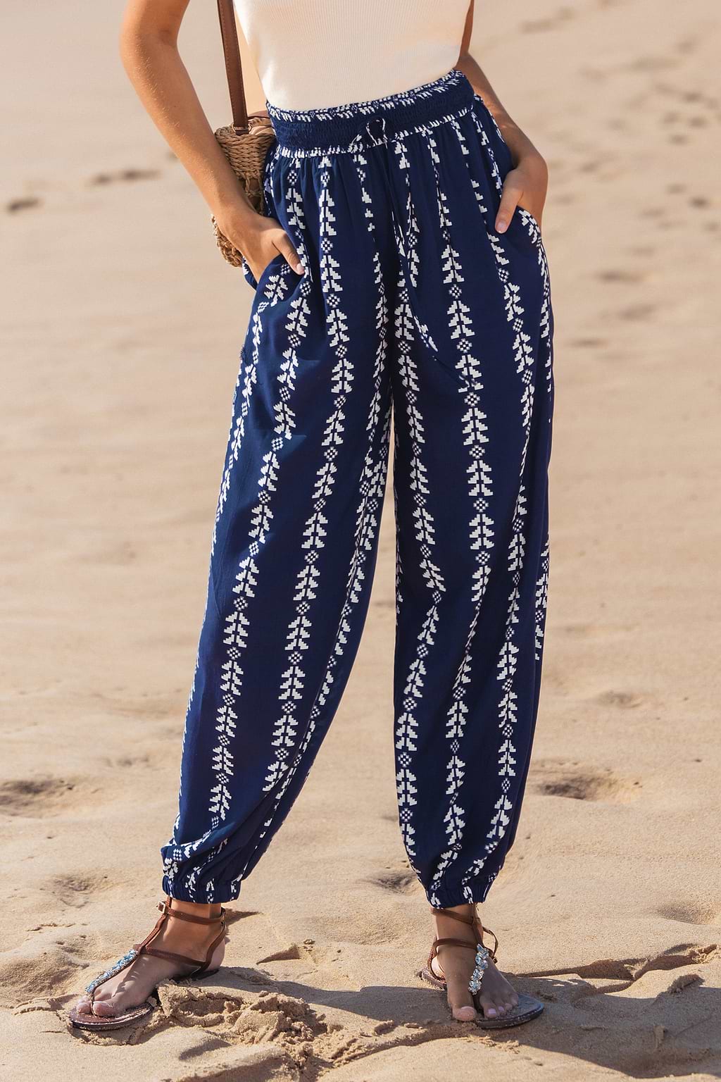 Navy Boho Tapered Cover-Up Pants
