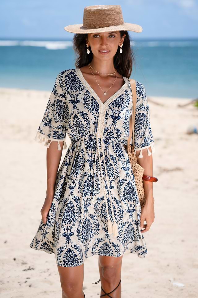 knee length dresses for ladies Chic White Boho Summer Dress – Flare Sleeve A-Line Mini Dress in White | Women's Boho Fashion | L
