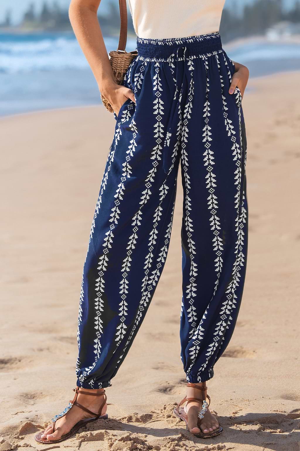 Navy Boho Tapered Cover-Up Pants