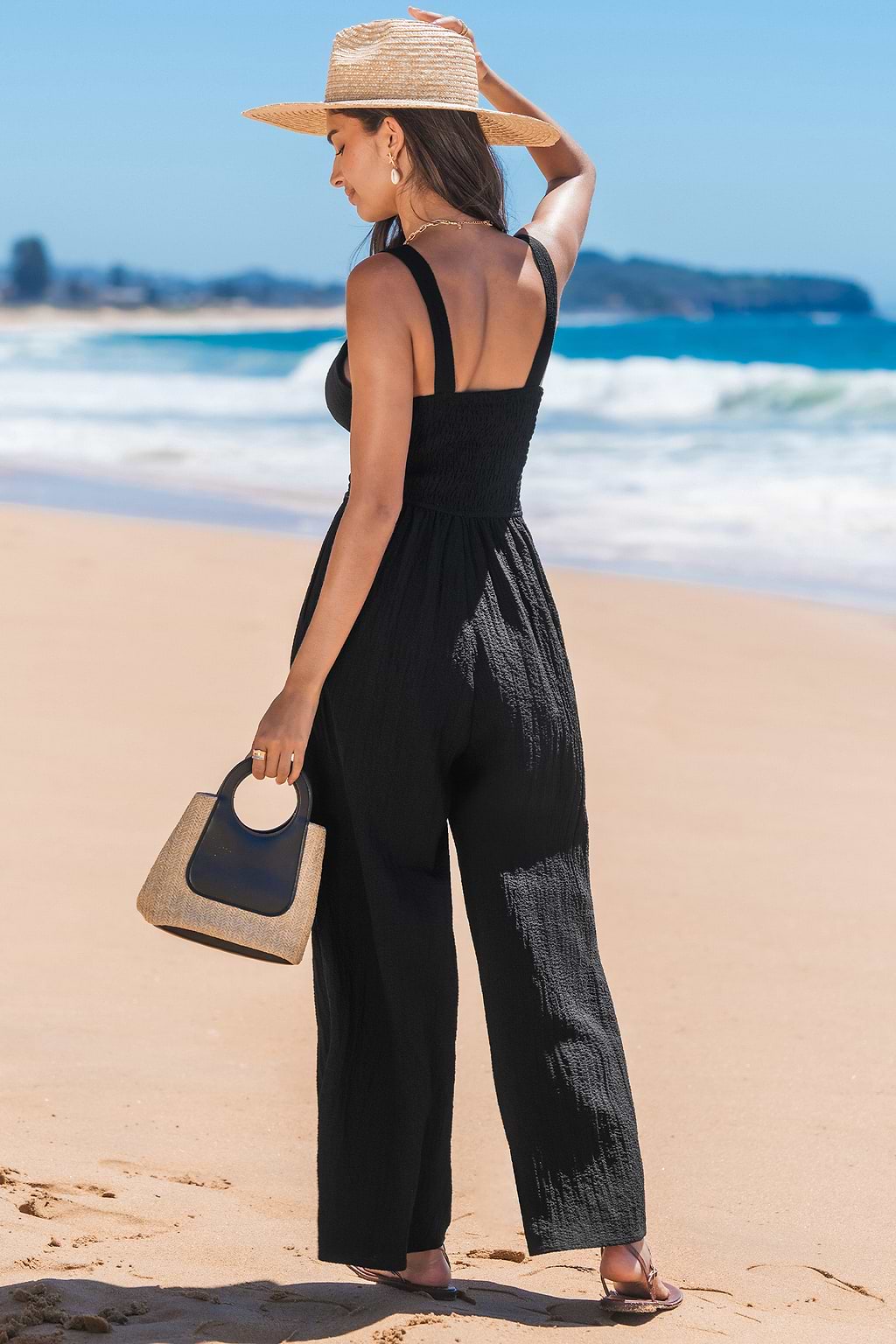 Black Twist-Front Sweetheart Neck Jumpsuit