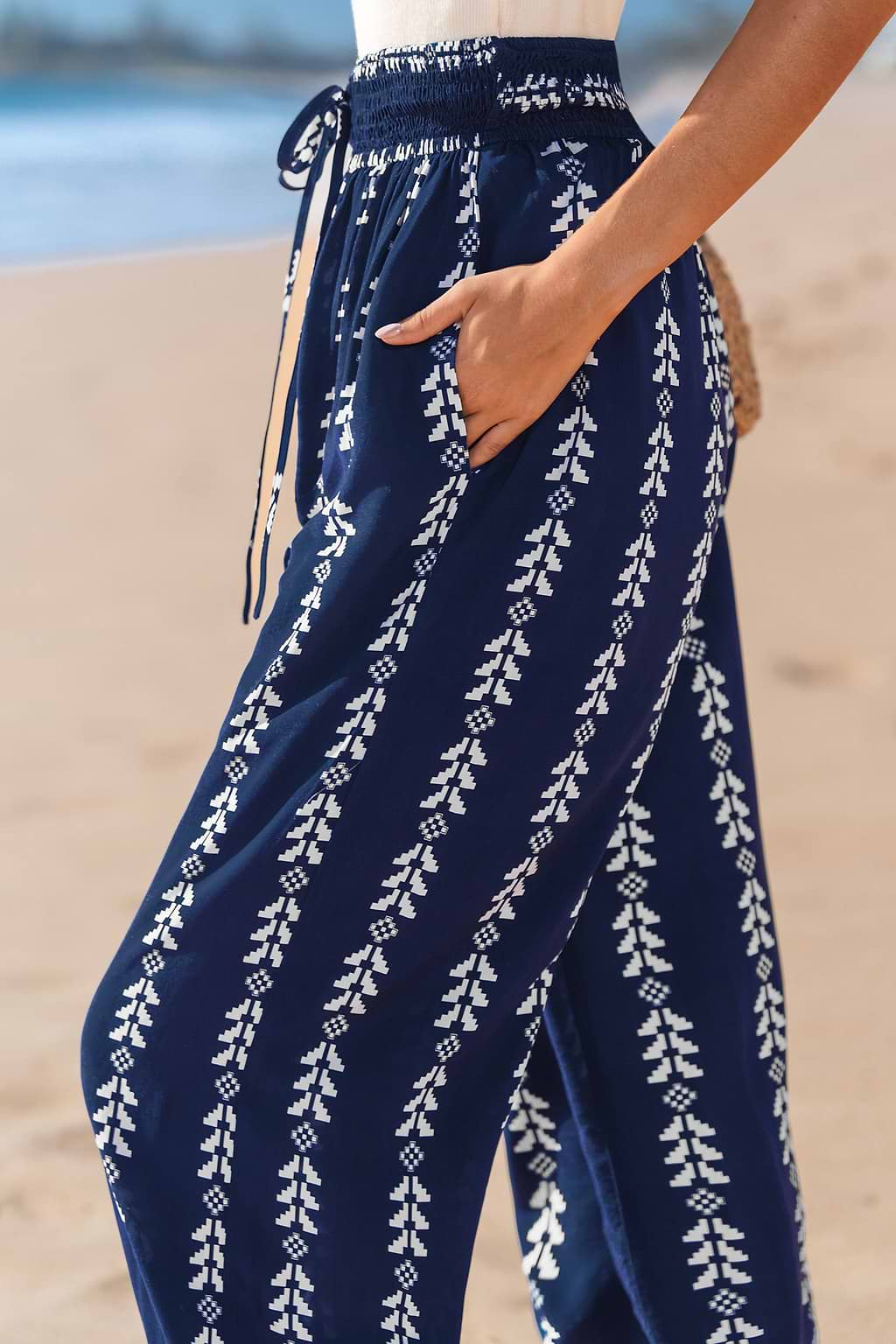 Navy Boho Tapered Cover-Up Pants