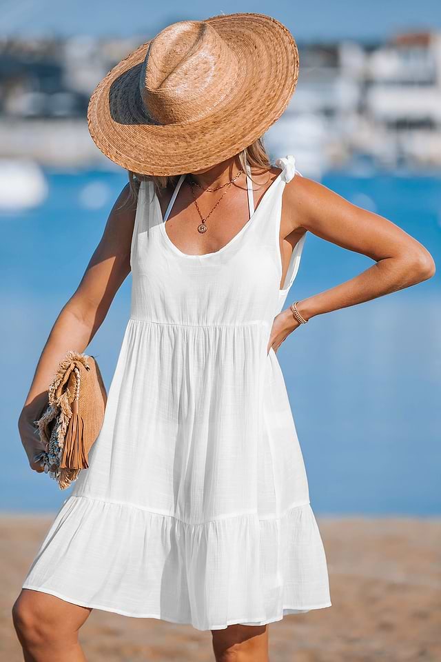 white ruffle beach dress Chateau White Ruffle Maxi Dress - XL Size - Women's Dresses