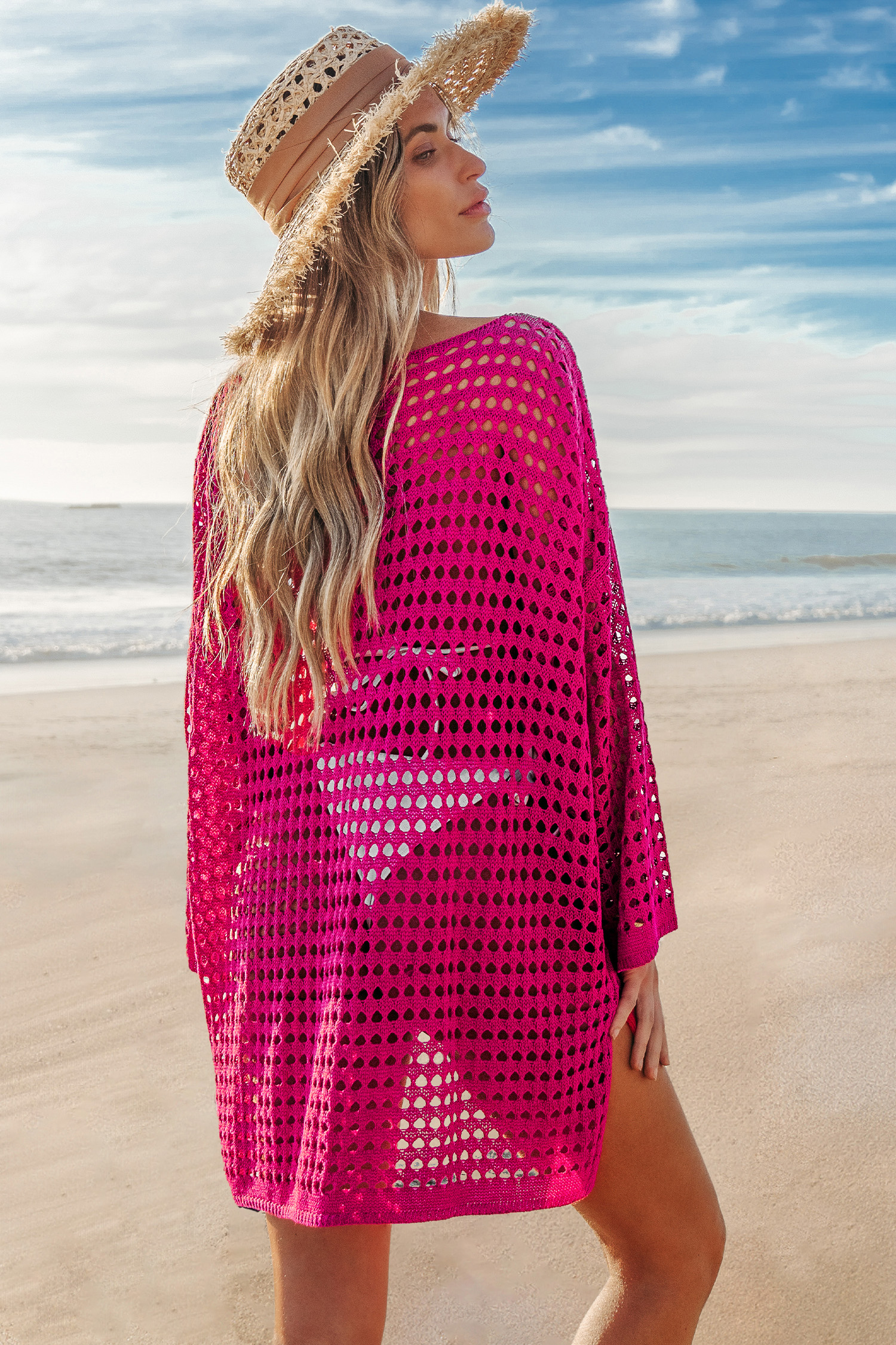 Fuchsia Long Sleeve Cover-Up Top