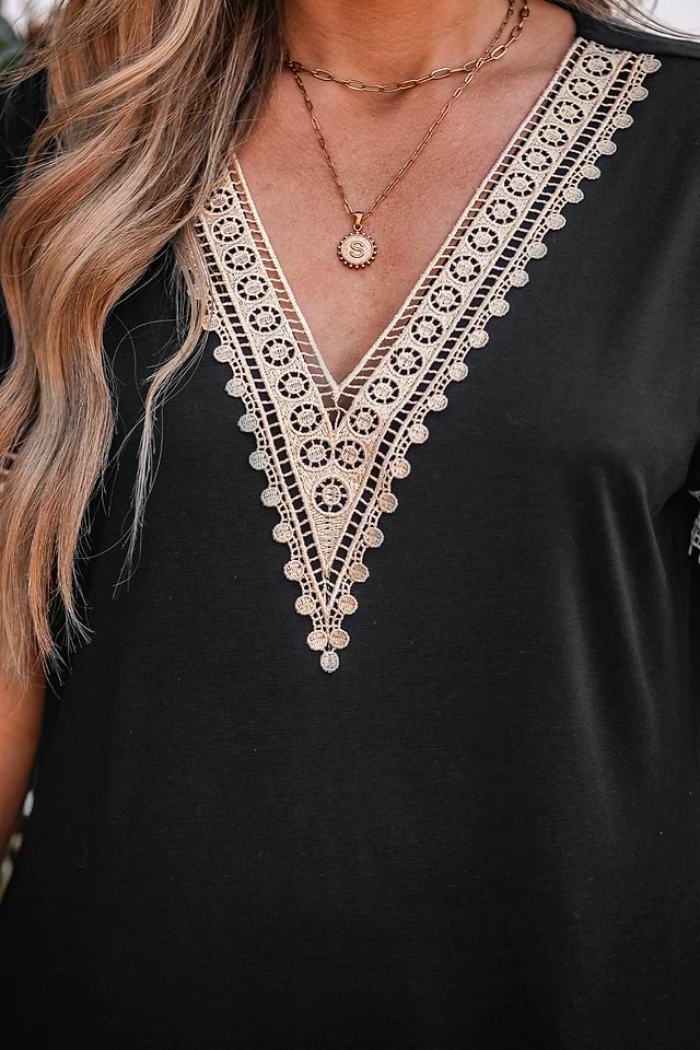 Black Lace Trim V-Neck Mini Dress | Effortless Elegance | Cupshe
