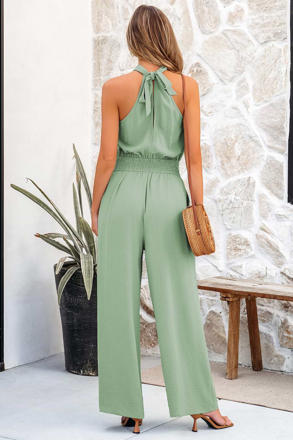 Combinaison à jambe droite avec trou de serrure verte sauge