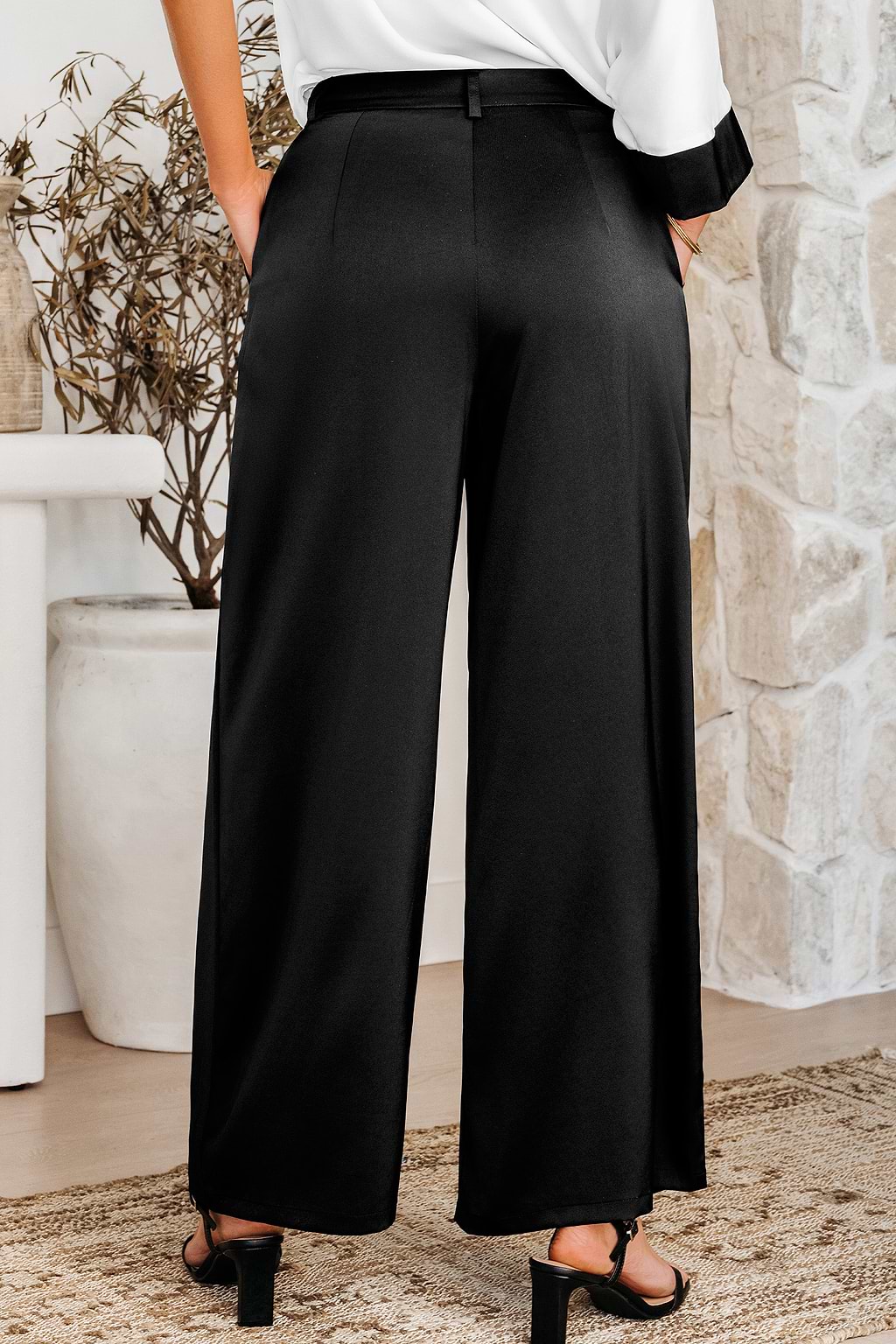 Black Wide-Leg Pleated Pants