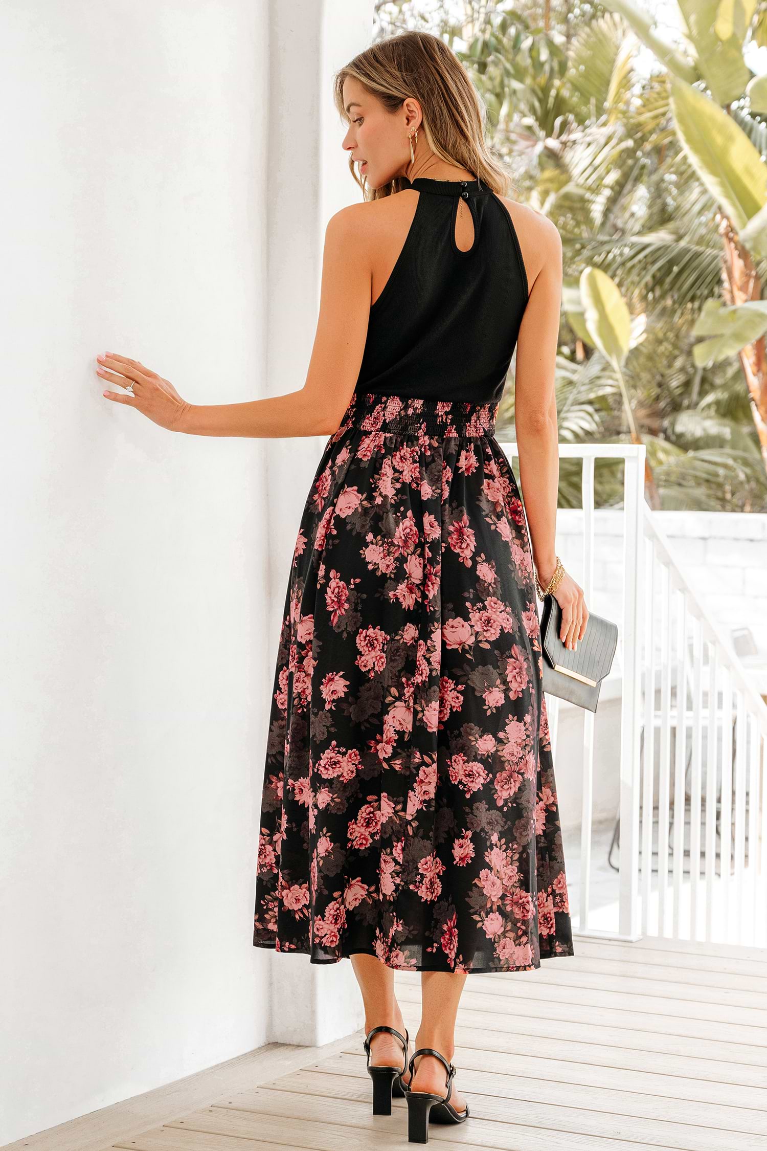 Scarlet Floral High Neck Midi Dress