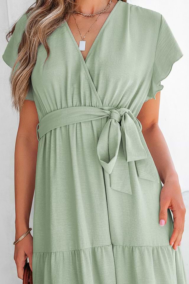 Sage Green Surplice Ruffled Maxi Dress