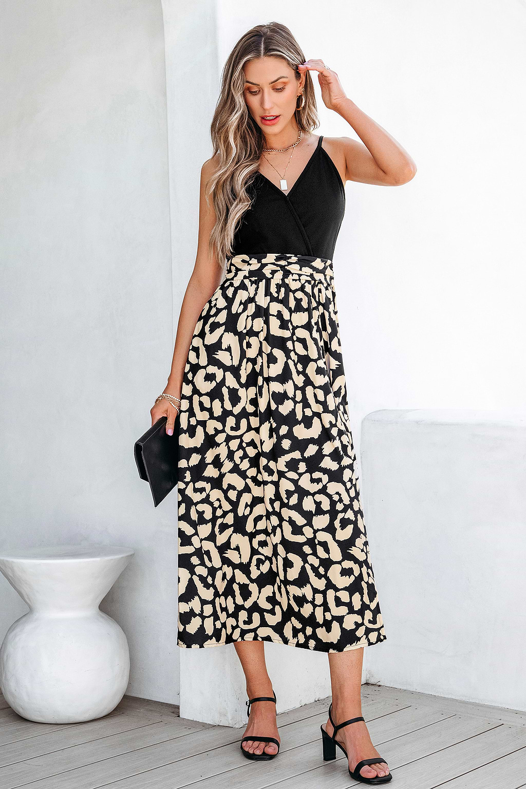 Abstract Print Surplice Midi Dress