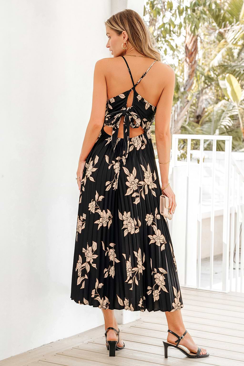 Elegant Florals Pleated Midi Dress