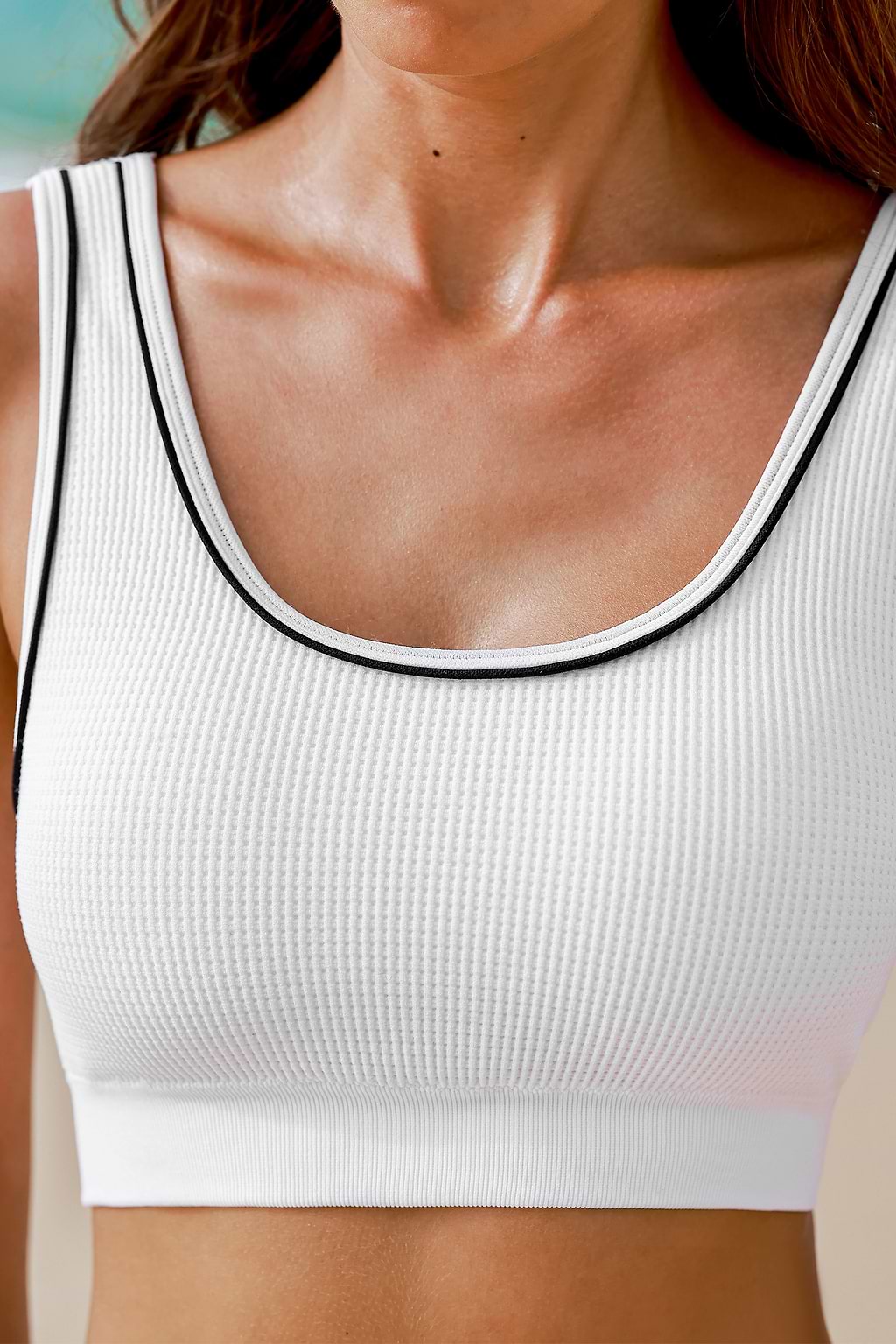 Sporty Black & White Colorblock Bralette Bikini Top & High-Waisted Bottoms Set