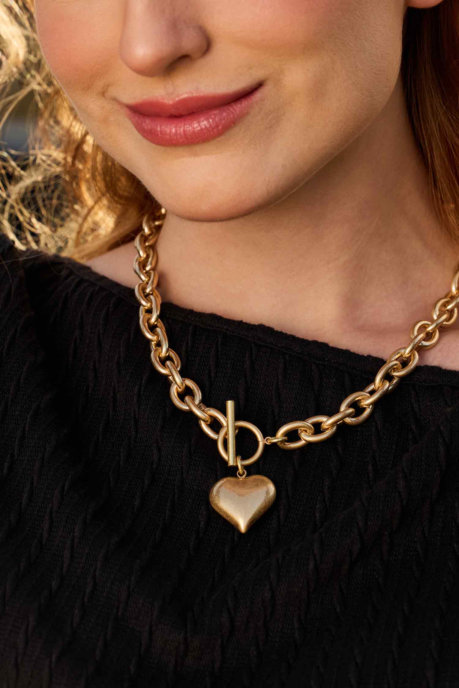 Gold-Tone Heart Toggle Necklace