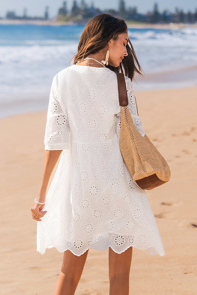 White Eyelet Short Sleeve Mini Dress White Eyelet Short Sleeve Mini Dress