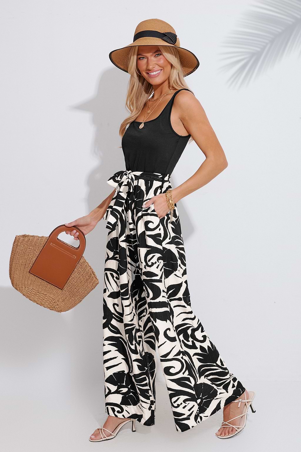 Black Square Neck Sleeveless Belted Jumpsuit