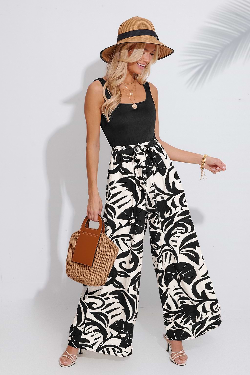 Black Square Neck Sleeveless Belted Jumpsuit