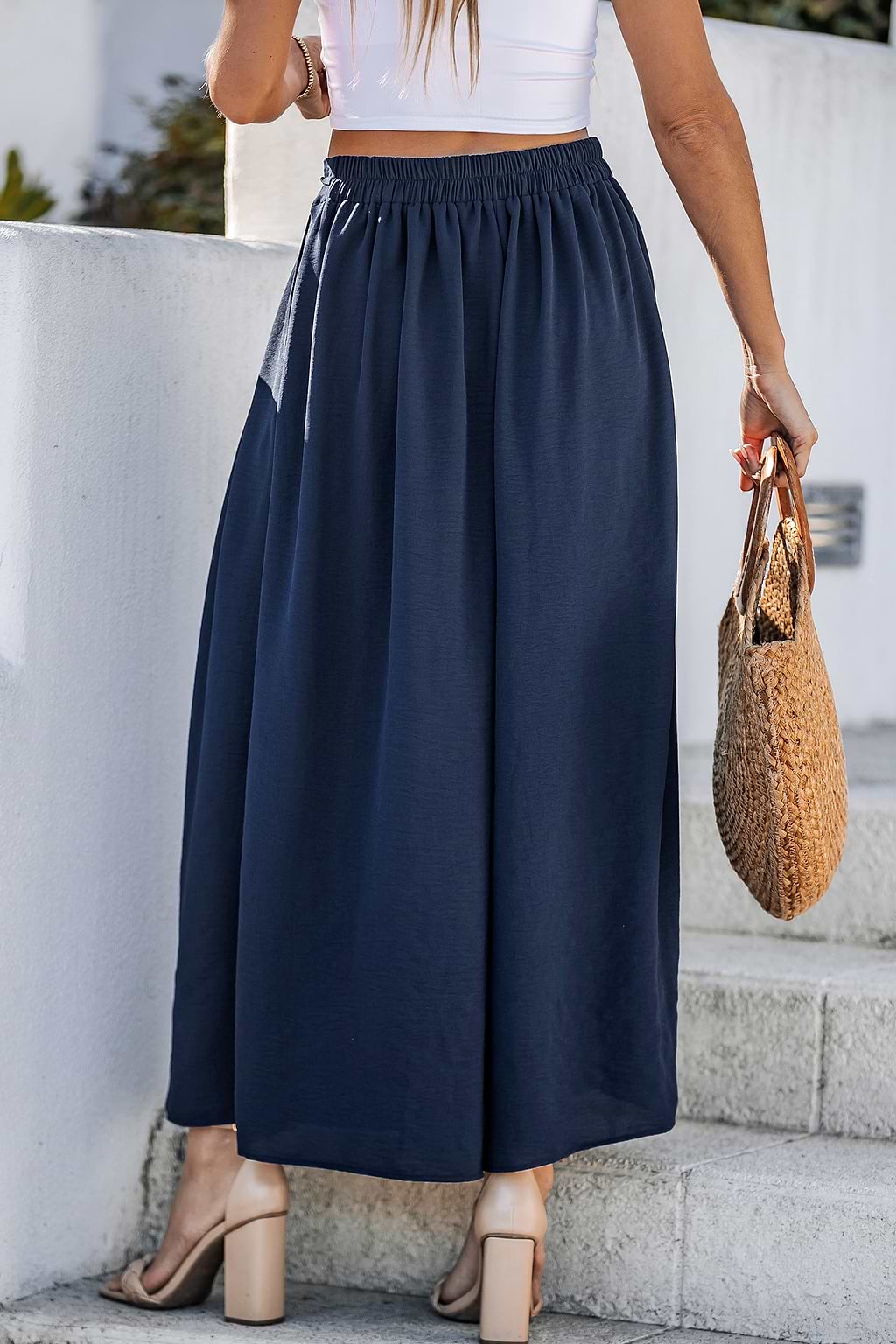 Navy Pleated Wide Leg Pants