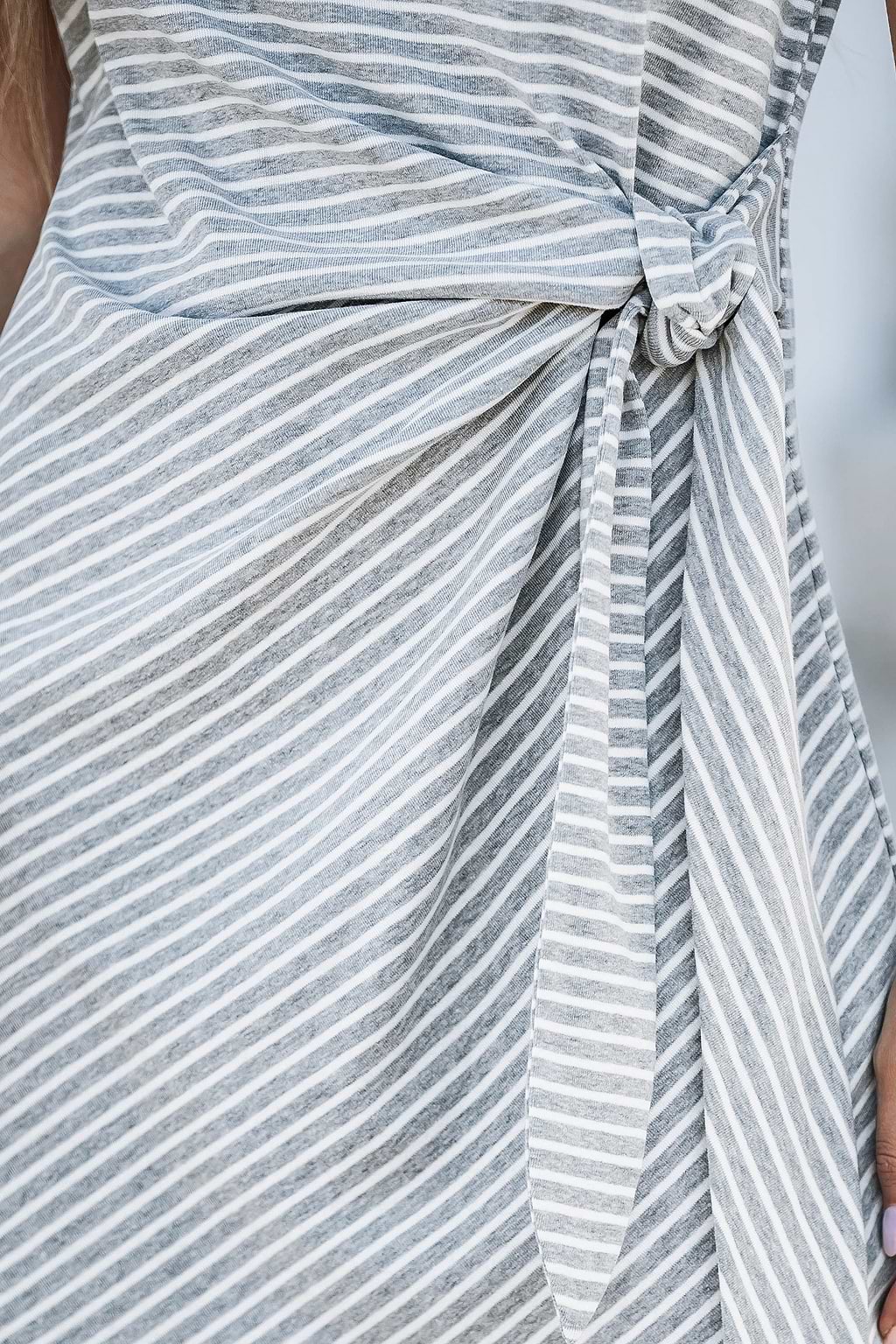 Grey Striped Knotted T-Shirt Mini Dress