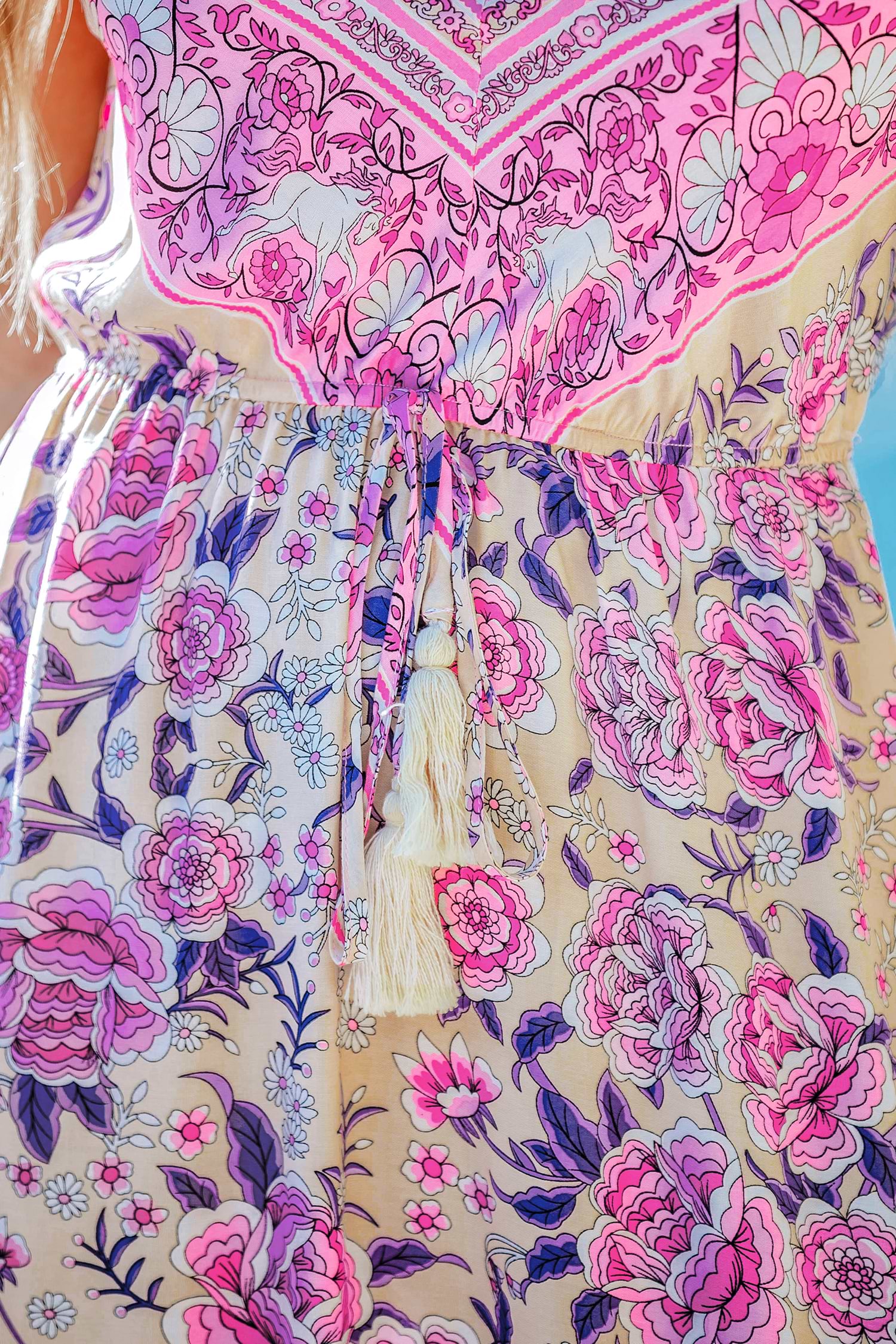 Boho Blossoms V-Neck Midi Dress