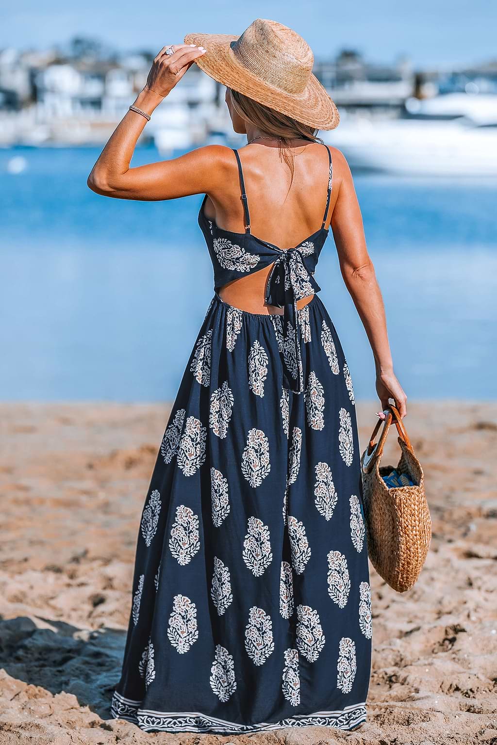Navy Ornate Keyhole Maxi Dress