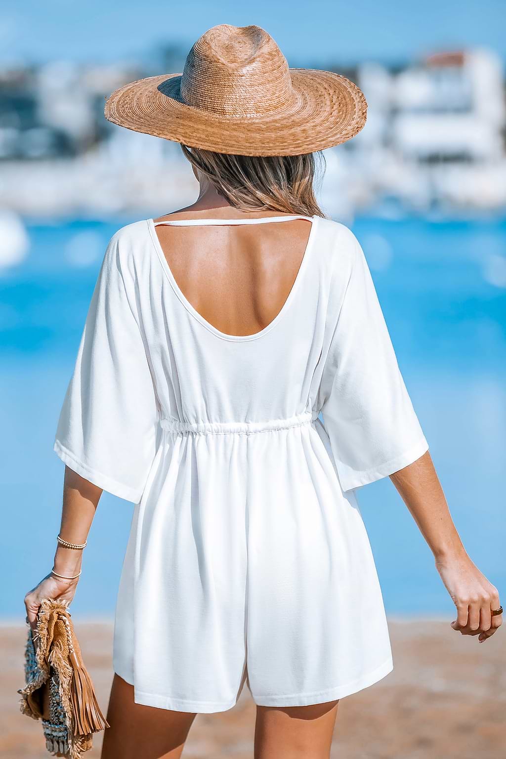 Sheer White Plunging Cover-Up Romper