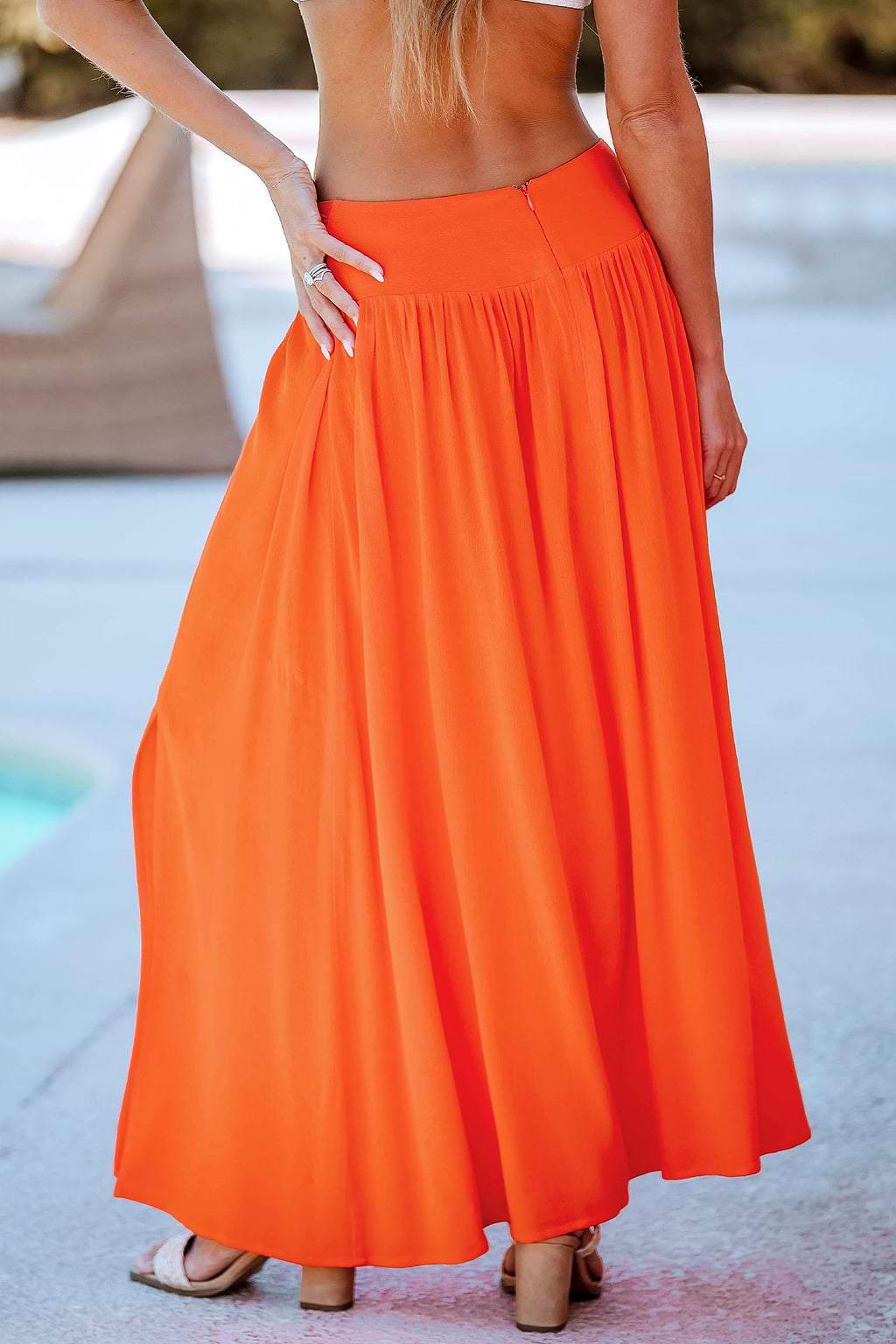 Orange Overlap Waist Cover-Up Maxi Skirt