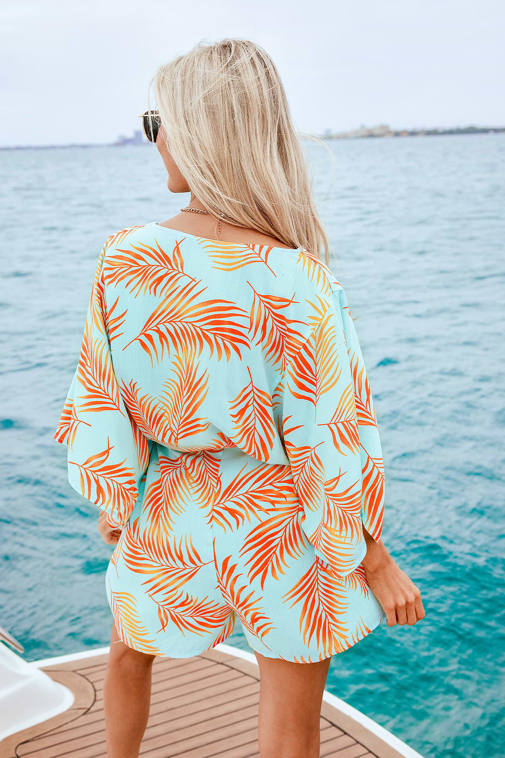 Teal Half Sleeve Straight Leg Romper