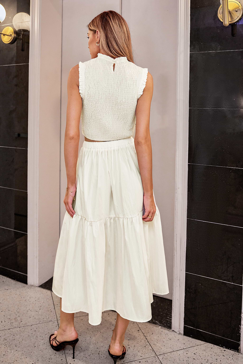 Elizabeth Creme Top & Midi Skirt Set