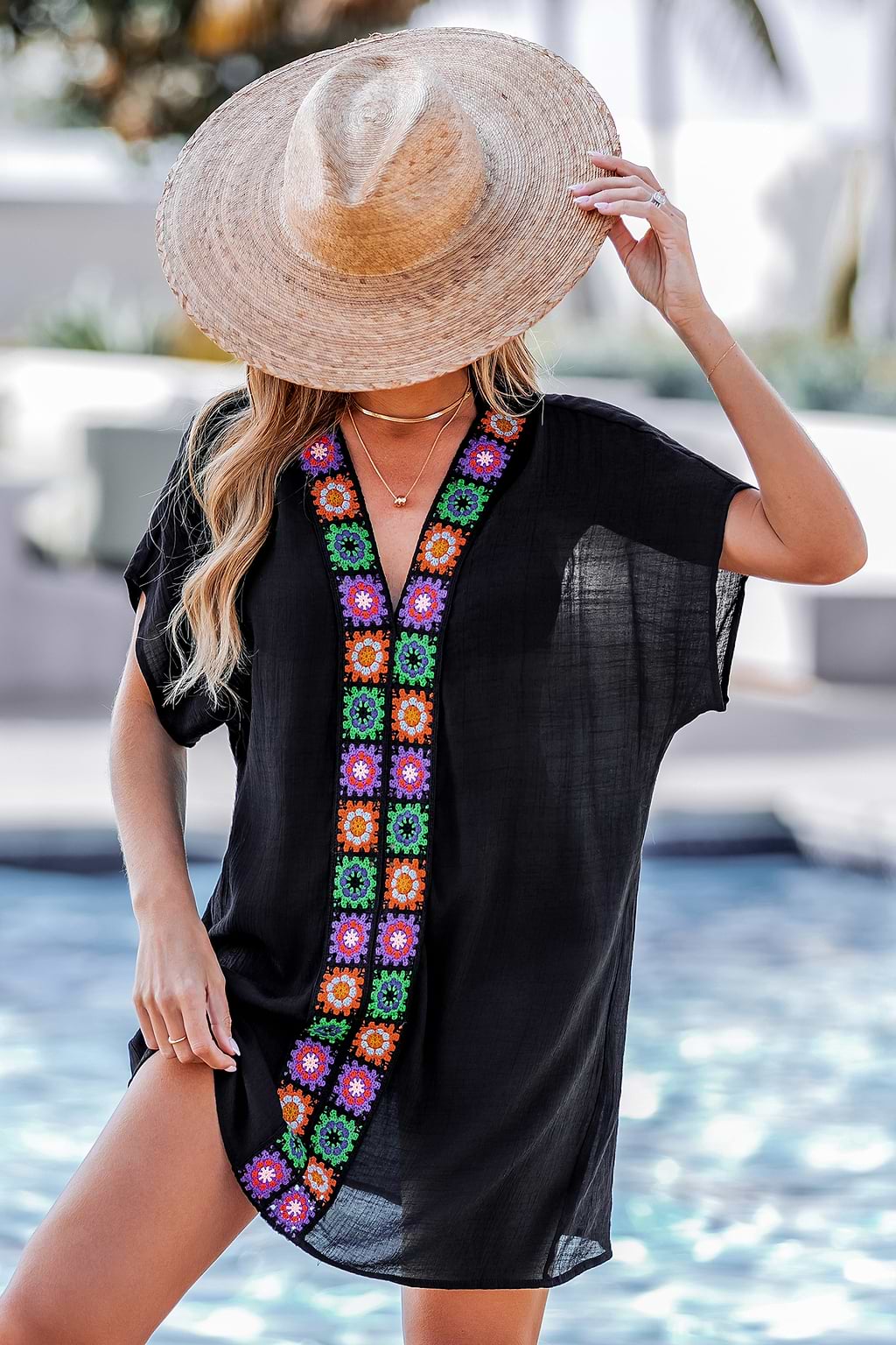 Black Crochet Cover-Up Mini Dress