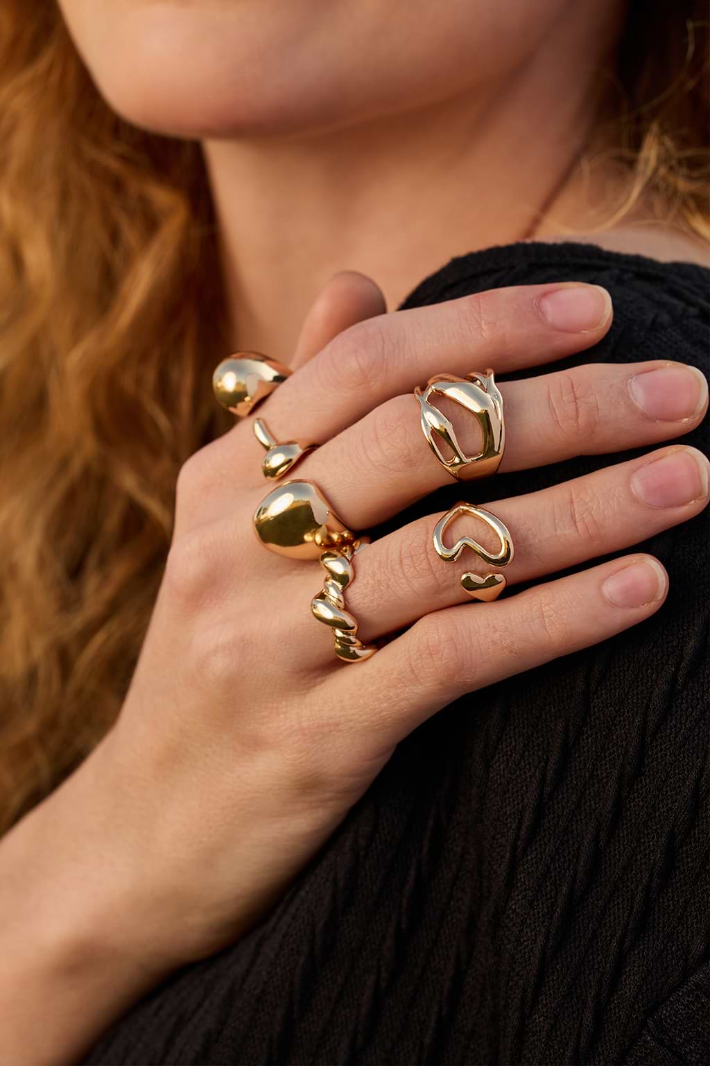 Abstract Gold-Tone Ring Set